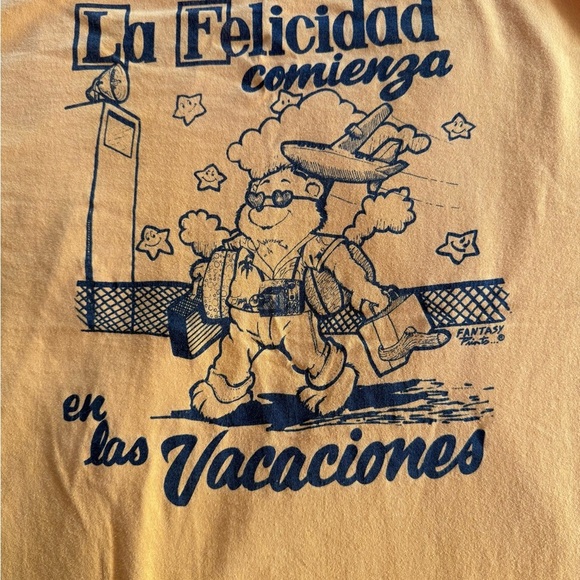 Vintage Care Bears Vacation T-Shirt Yellow Hanes 50/50 XL Graphic Tee Spanish - Picture 2 of 4